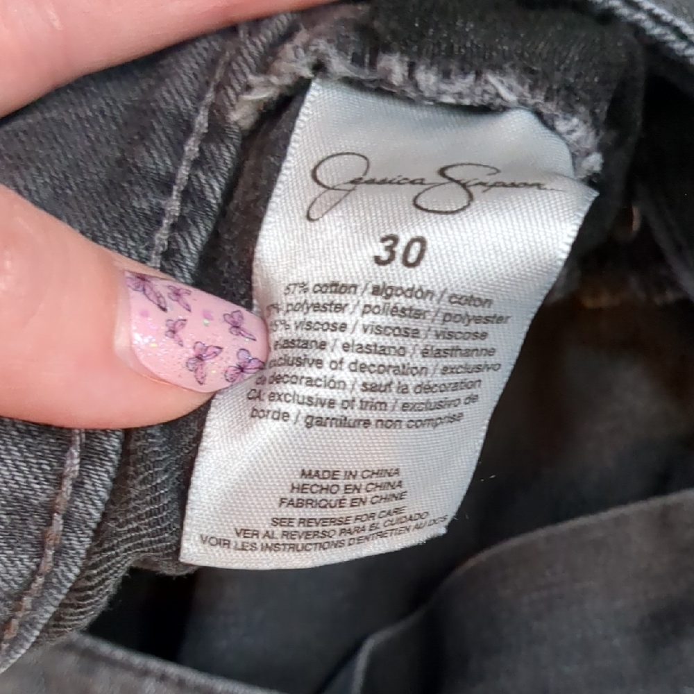 Floral Embroidered/Sequin Gray Jeans - Picture 8 of 11